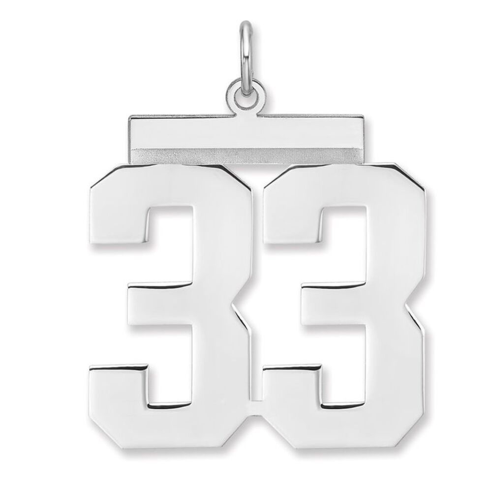 Sterling Silver, Athletic Collection, XL Polished Number 33 Pendant